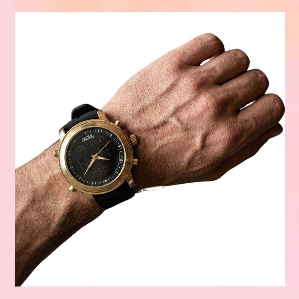 American Exchange Gold Tone Black Digital Watch NIB